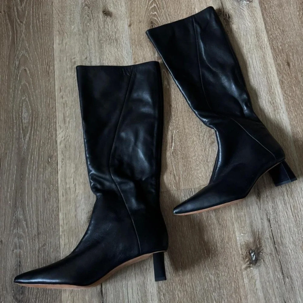 Vince Black Femi Pointed Tall Knee High Leather Boots size women's‎ 8.5
